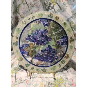 "Vineyard" Round hand painted art glass Grapes Candle Holder- Joan Baker TS127